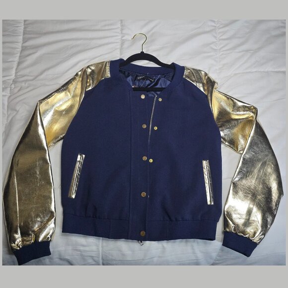 NWT Faubourg Du Temple Varsity Bomber Jacket – Small - Navy/Gold - MSRP $88 - Picture 1 of 3